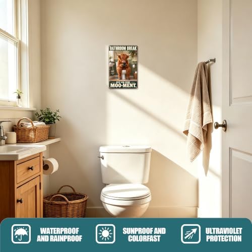 Funny Highland Cow Bathroom Decor Rustic Farmhouse Tin Sign - Image 3