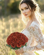 Coferset 50pcs Velvet Artificial Roses Flowers in Bulk,Burnt Orange - Image 7