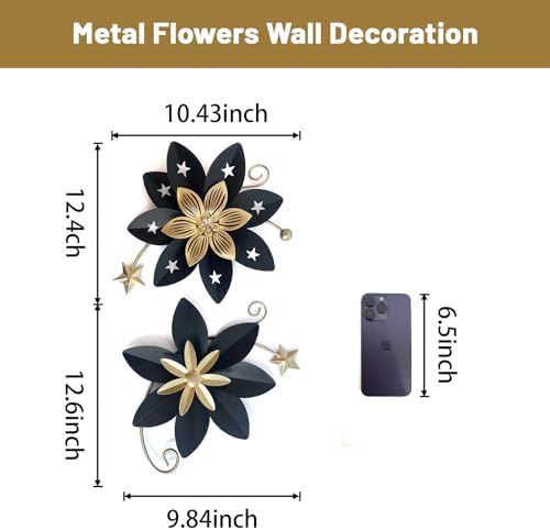 LIFFY Metal Flower Wall Decor, Black & Gold Floral Metal Wall Art for Indoor Outdoor,Black Wall Decor Boho Modern Wall Decor for Bathroom, Living Room, Bedroom, Porch, Garden, Yard (Black & Gold 2) - Image 3