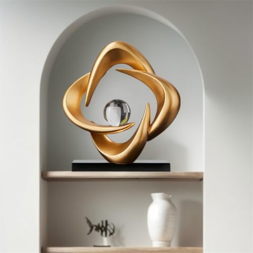 Modern Abstract Art Sculpture Gold Resin Statue with Crystal Ball - Image 4