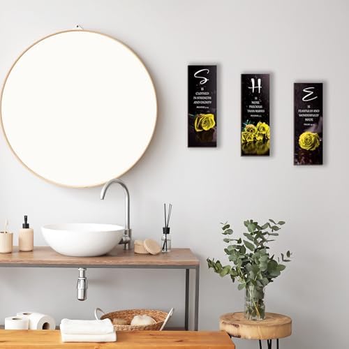 DONFENTHY 3 Pcs Yellow Bedroom Decor Yellow Rose Wooden Wall Decor Yellow Bathroom Decor Inspirational Farmhouse Office Signs With SHE Bible Words For Women Bedroom Home(12x4Inch) - Image 7