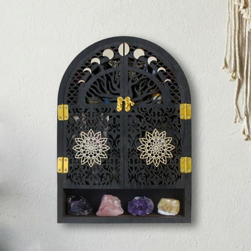 Small Tree of Life Crystal Display Shelf for Trinket and Knick Knack, Moon Shelves for Crystal Display, Crystal Holder Spiritual Decor Arch Wall Cabinet, Gothic Shelves Antique Case Wall Mounted - Image 5