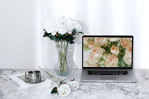 SITUMEIZI 15PCS White Artificial Roses Silk Flowers Fake Roses Realistic Bouquet Long Stem with Gift Box for Mother's Gift Day Home Party Wedding Decorations - Image 4