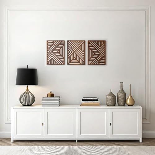 qmmp Modern Wooden Wall Sculptures - Set of 3 - Home Decor Accent - Large Wall Art for Living Room, Bedroom, Office - Easy Installation (Walnut, Medium - Direction) by qmmp