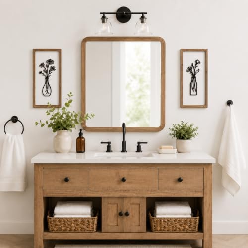 pechpell 3D Wooden Flower Bathroom Wall Art Framed Set of 2 - Image 5