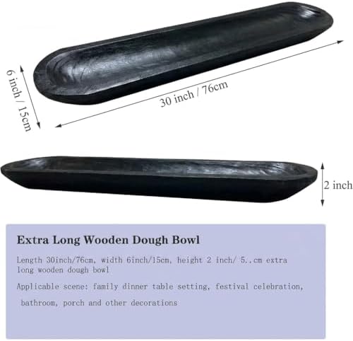 Wooden Dough Bowl Decor, Vintage Wooden Bowl Hand Carved Home Decor for Dining Table Center, Living Room, Kitchen Decor. (30inch black) - Image 2