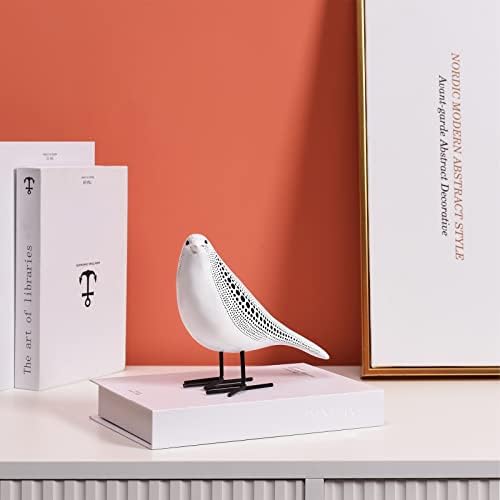 Quoowiit Bird Figurine, Modern Sculpture and Statues for Home Decor, Animal Statues for Bookshelf, Table, Entryway, Fireplace, Resin Decorative Sculpture with Chic Polka Dots Art Design (White) - Image 2