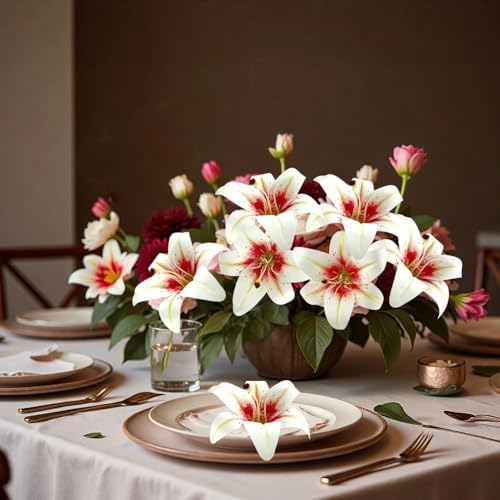 20PCS 6" Large Fake Lily Flower Heads, Realistic Stamens Artificial Flowers for Crafts Cake Wedding Decor (White Pink) - Image 4