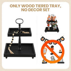 Tiered Tray Stand, Rustic Wooden 2 Tier Decorative Tray with Bead Garland, Farmhouse Square Wood Serving Tray Counter Centerpiece for Coffee Bar Home Decor Holiday Holloween Housewarming Gifts (Black) - Image 4