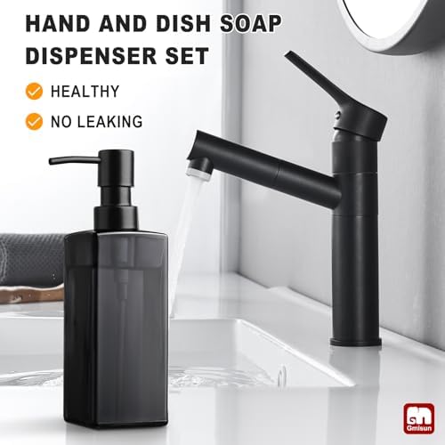 GMISUN Black Glass Soap Dispenser, Hand Soap Dispenser with Stainless Steel Pump for Bathroom, 12 fl oz/350ml Refillable Dish Dispensers for Kitchen, Modern Liquid Lotion Bottles for Countertop - Image 5