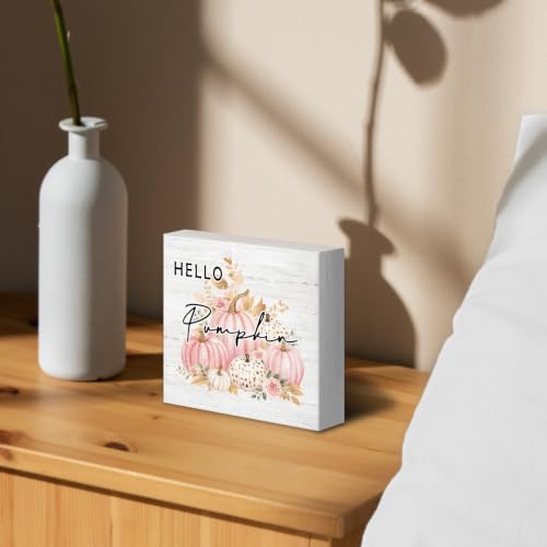 Fall Pink Pumpkin Floral Wood Box Sign Desk Decor 5X5 - Image 3