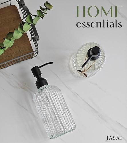 JASAI 2PACK 18Oz Simple Glass Soap Dispensers with Black Rust Proof Pump - Image 5