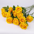 12 Pcs Artificial Rose Flowers, Silk Roses with Long Stems, Realistic Fake Roses for Wedding Centerpiece Party Home and Office DIY Decor, Yellow by Solivya