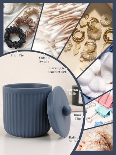 INGOFIN 4 Pcs Ceramic Bathroom Accessory Set - Liquid Soap Dispenser, Toothbrush Holder,Contain Cotton Swab Jar & Soap Dish,Countertop Accessories for Home, Guest Bathroom, Office, Matte Blue - Image 6