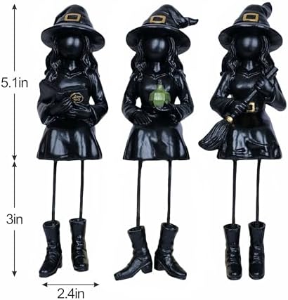 Dlfghos Halloween Decor Witch Figurines Set of 3, Halloween Indoor Decorations Witch Decor Resin Witch Statue for Table Desk Bookshelf Mantel Tiered Tray Spooky Halloween Decor Witch Gifts - Image 6