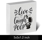 Funny Rustic Bathroom Decor Wooden Box Sign 5x5 Inch - "Live, Laugh, POOP" Humorous Restroom Shelf Wall Countertop Ornament, Farmhouse Style Decor for Guest Bathroom & Housewarming Gif - Image 2