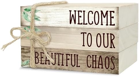 Ycyfckdr Decorative Wood Book Stack for Home, Welcome to Our Beautiful Chaos, Rustic Table and Living Room Bookshelf Farmhouse Decor (L68) by Ycyfckdr