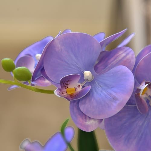 Artificial Real Touch Orchid Flowers with White Ceramic Vase, Lavender - Image 7