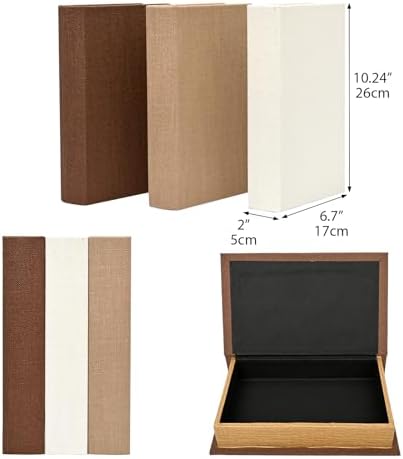 Set of 3 Modern Linen Wood Decorative Book Boxes,Earthy Neutral Faux Books - Image 2