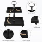 Tiered Tray Stand, Rustic Wooden 2 Tier Decorative Tray with Bead Garland, Farmhouse Square Wood Serving Tray Counter Centerpiece for Coffee Bar Home Decor Holiday Holloween Housewarming Gifts (Black) - Image 3