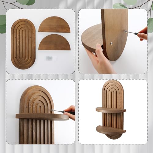 Wenqik 2 Pcs Boho Wall Shelf Rainbow Arch Wooden Floating Shelf, Brown - Image 4