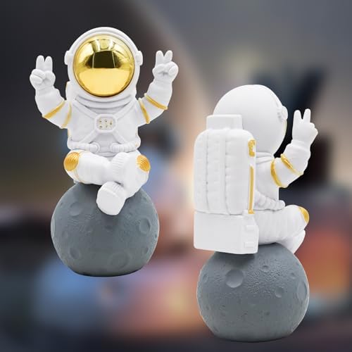 Astronaut Statue Decor, Resin Spaceman Figurine Decorations, Cute Mini Space Figure Ornament, Abstract Aesthetic Decorative Sculpture for Home Office Desk Shelf Tabletop - 2.9 Inch - Image 4