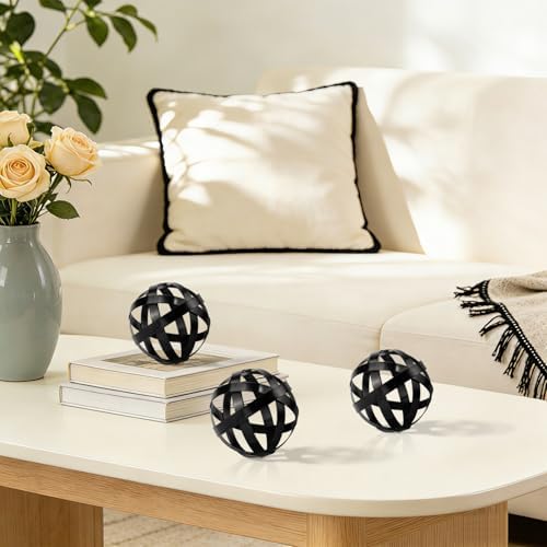 Kesywale 3.3 Inch Decorative Spheres Set of 3, Metal Band Decorative Balls Orbs Metal Spheres Home Decor Accents Dining Table Centerpieces for Living Room Bedroom Kitchen Office Coffee Table (Black) - Image 3