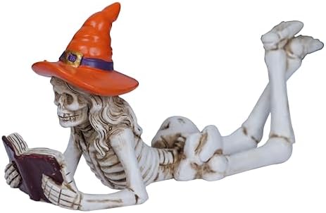 Dlfghos Halloween Skeleton Statue Halloween Skull Figurine Home Decor Reading Skeleton Figurines Decorations for Indoor Fireplace Home Kitchen Desk Office Party by Dlfghos