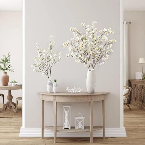 Sggvecsy Artificial Cherry Blossom Flowers 4 Pcs Faux Cherry Blossom Stems Faux Silk Cherry Blossom Branches 41’’ Fake Flowers Long Stems for Vase Arrangements Home Wedding Table Decor (White) - Image 4