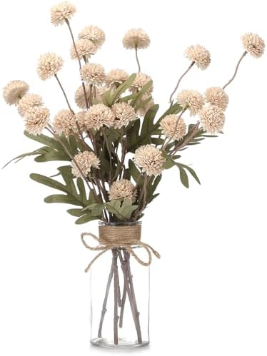 6PCS Mums Artificial Flowers with Vase - Small Silk Fake Flowers Suitable for Vase Bedroom Dining Room Living Rooms Decor Home Table Decor by QUNWREATH