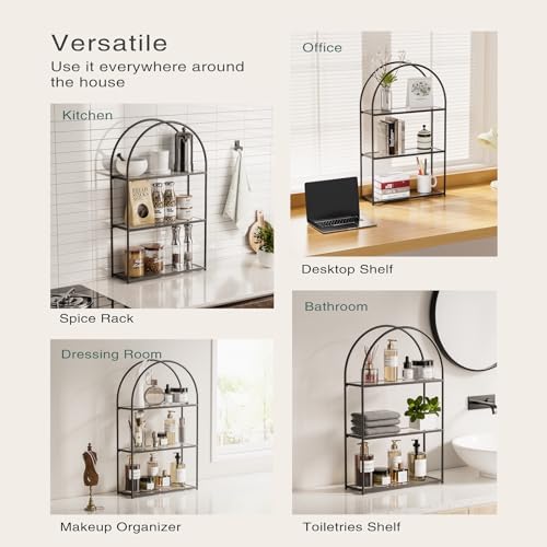 Crofy 3-Tier Arched Wall Shelf with Black Frame & Transparent Shelves - Image 6