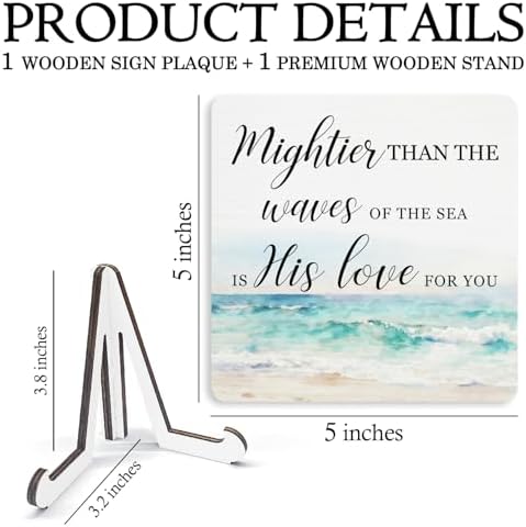 Prayer Closet Essentials Wooden Decor 5"X5", Mightier Than the Waves His Love Wooden Desk Table Sign for Prayer Corner Closet, Christian Desk Table Gifts for Woman Man (5x5 Inch) - Image 6