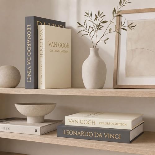 MAOBUYOU Decorative Storage Books Set of 2, Linen Cover, Gold Letters, Beige and Dark gray - Image 3