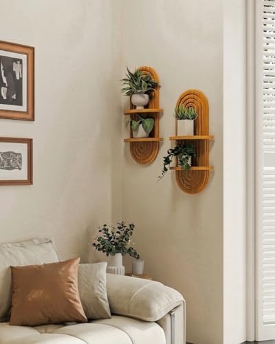 Bamworld Boho Wall Decor Plant Wall Shelf Wood Plant Holder Brown 2PCS - Image 6