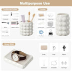 4 Piece Ceramic Bathroom Accessories Set –Soap Dispenser,Toothbrush Holder,Tumbler & Soap Dish,Includes Silicone Funnel,Non-Slip,Modern Farmhouse Countertop Organizer Set for Bathroom Decor, White - Image 5