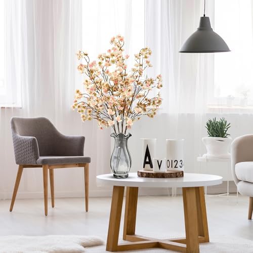 Sggvecsy Artificial Cherry Blossom Flowers 4 Pcs Faux Cherry Blossom Stems Faux Silk Cherry Blossom Branches 41’’ Fake Flowers Long Stems for Vase Arrangements Home Wedding Table Decor (Champagne) - Image 6