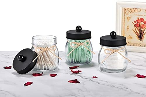 SheeChung 4 Pack Glass Mason Jar Qtip Holder, Black Stainless Steel Lids - Image 6