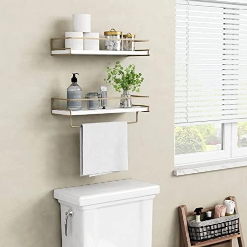 Forbena Floating Bathroom Shelves Wall Mounted, White and Gold Wall Shelf - Image 4