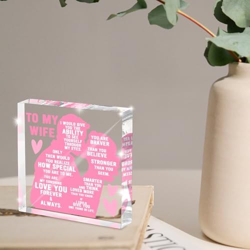 To My Wife Gift from Husband, Heartfelt Romantic Love Plaque, Anniversary and Valentine's Day Gift for Wife, Wedding Keepsake for Birthday, Christmas, Pink Acrylic Desk Decor, Valentine's Day decorations - Image 4