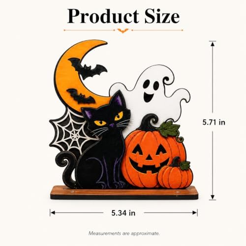 Halloween Wooden Tabletop Decoration, Cute Ghost Pumpkin Black Cat Decor, Spooky Fall Shelf Sign for Home Mantel Desk Office and Halloween Party - Image 7