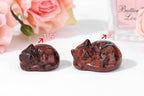 QINJIEJIE 2" Red Obsidian Cat Crystals Decor Statue Sleeping Cat Figurines - Image 3