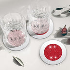 Jetec Mirrored Glass Coaster Set of 6 with 1 Holder 4" Crushed Diamond Round Cup Mat Glitter Crystal Rhinestone Glass Coaster Bling Table Decor for Bar Kitchen Gift for Christmas(Red,4 Inch) - Image 4