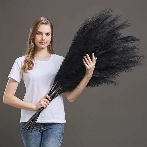 7 Pcs 45" Faux Pampas Grass – Fluffy Artificial Pompous Grass for Tall Floor Vase, Non-Shedding Home Decor, Boho Wedding Flowers, Baby Shower Centerpieces, Bedroom & Living Room Decor (Black) by AuroraPrime