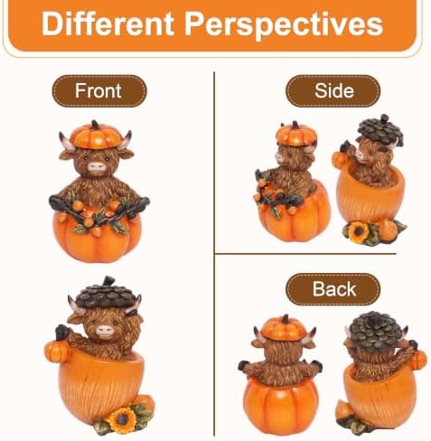 Fall Decorations for Home, Highland Cow Pumpkins Statues Cute Figurines - Image 3