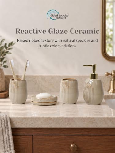 INGOFIN Ceramic Bathroom Accessories Set, Soap Dispenser &Toothbrush Holder - Image 3