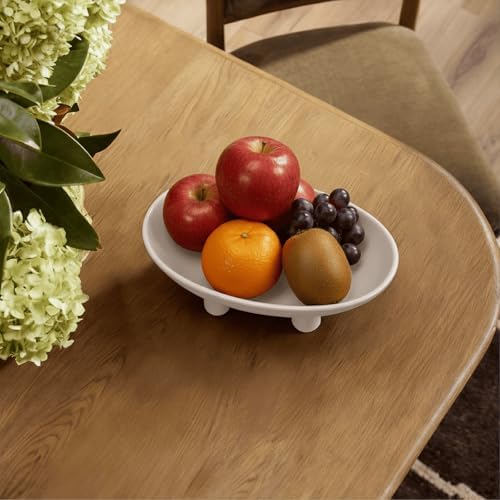 Three-Leg Ceramic Fruit Bowl, 10 Inch Oval Serving Dish for Kitchen Counter, Candy or Key Holder, Home Decor Accent White - Image 4