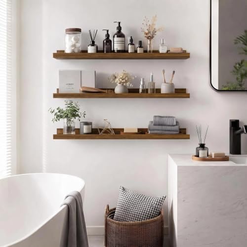 36inch Long Floating Shelves for Wall Decor, 3-Set Shelves with Lip, Brown - Image 2