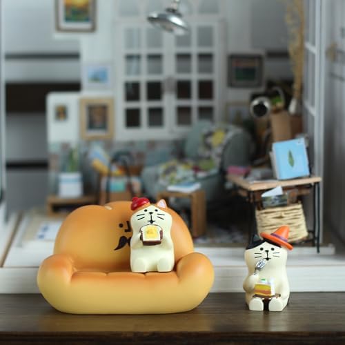 Mevodeata 2Pcs Cute Mini Cat Figurine with Bread Sofa - Image 4