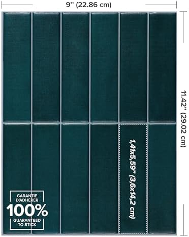Smart Tiles Peel and Stick backsplash, Stacked Deep Teal, 11.43"x9" - Image 3