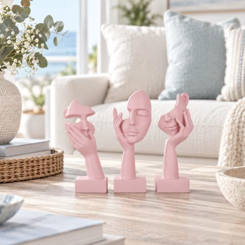 3 Pcs Thinker Small Statue Set - Pink Art Abstract Home Accent Figurines for Decor Woman Apartment Bookshelf Floating Shelf Coffee Table Office Desk Bathroom Counter Decor (3 Pcs Pink, 6") - Image 6